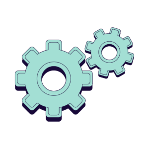 Zwei hellblaue Zahnräder mit acht und sechs Zähnen, leicht versetzt zueinander.